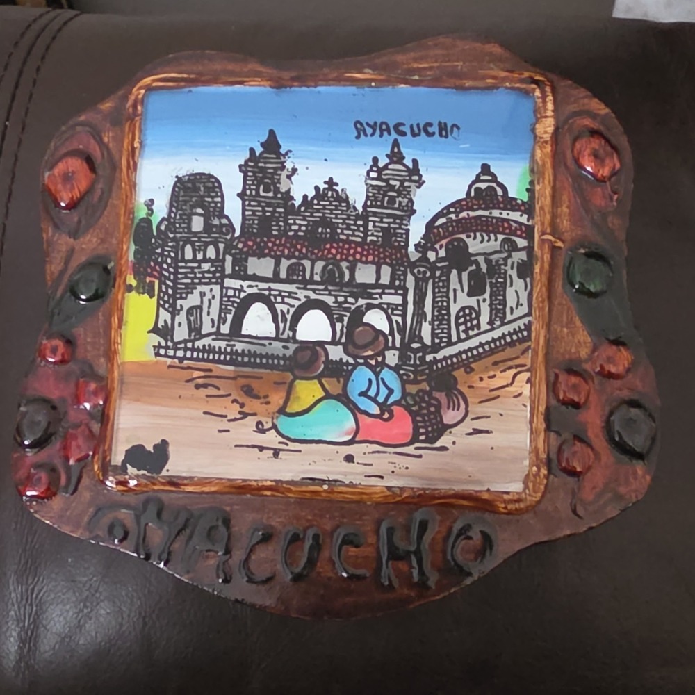 Handmade Ayacucho Folk Art Wooden jewelry box with Mirror, Floral, Cathedral,